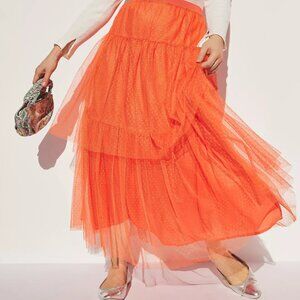 Anthropologie Evelyn Layered Tulle Maxi Skirt in Orange sz small